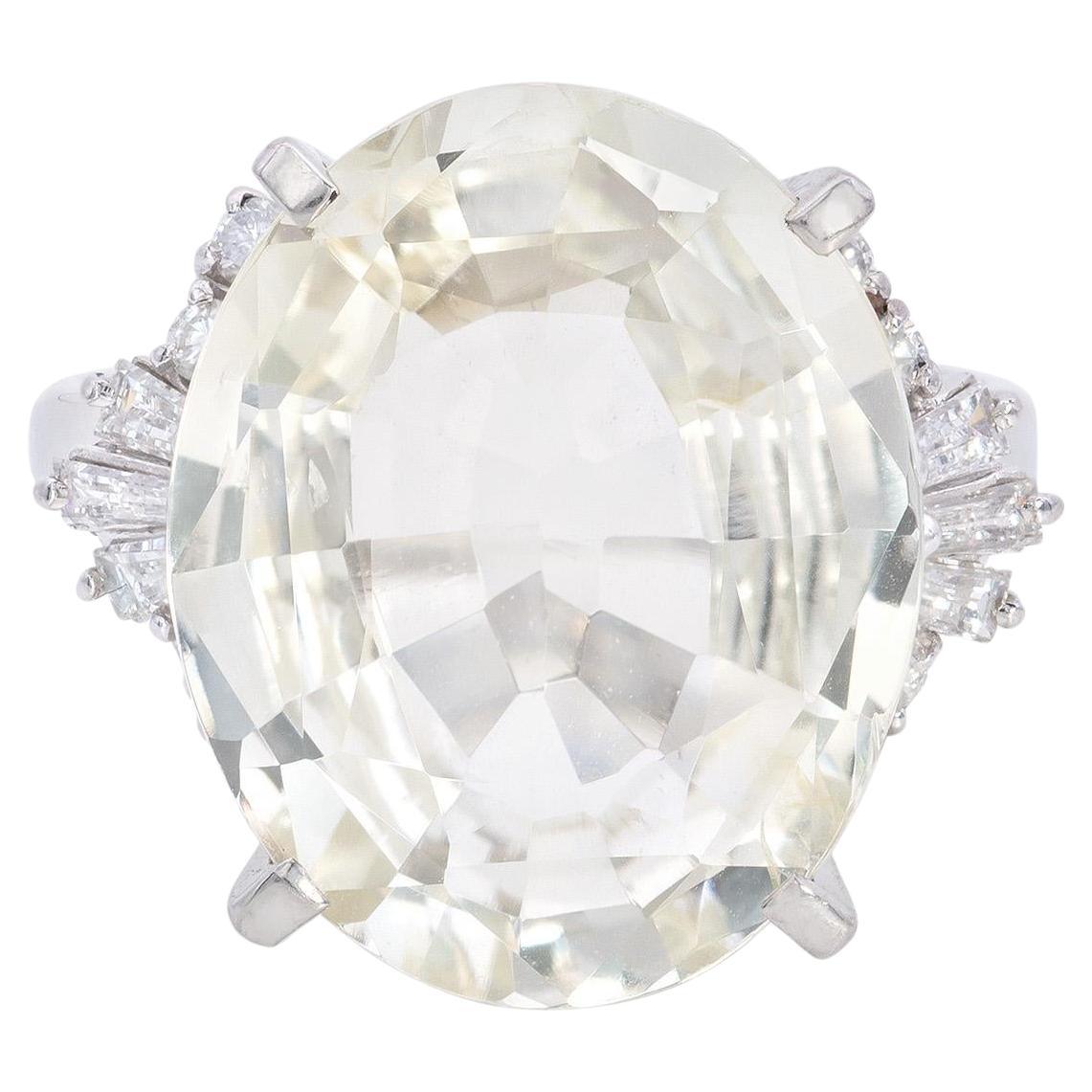 Certified Natural 11.38 Carat Ceylon Yellow Sapphire Platinum Ring