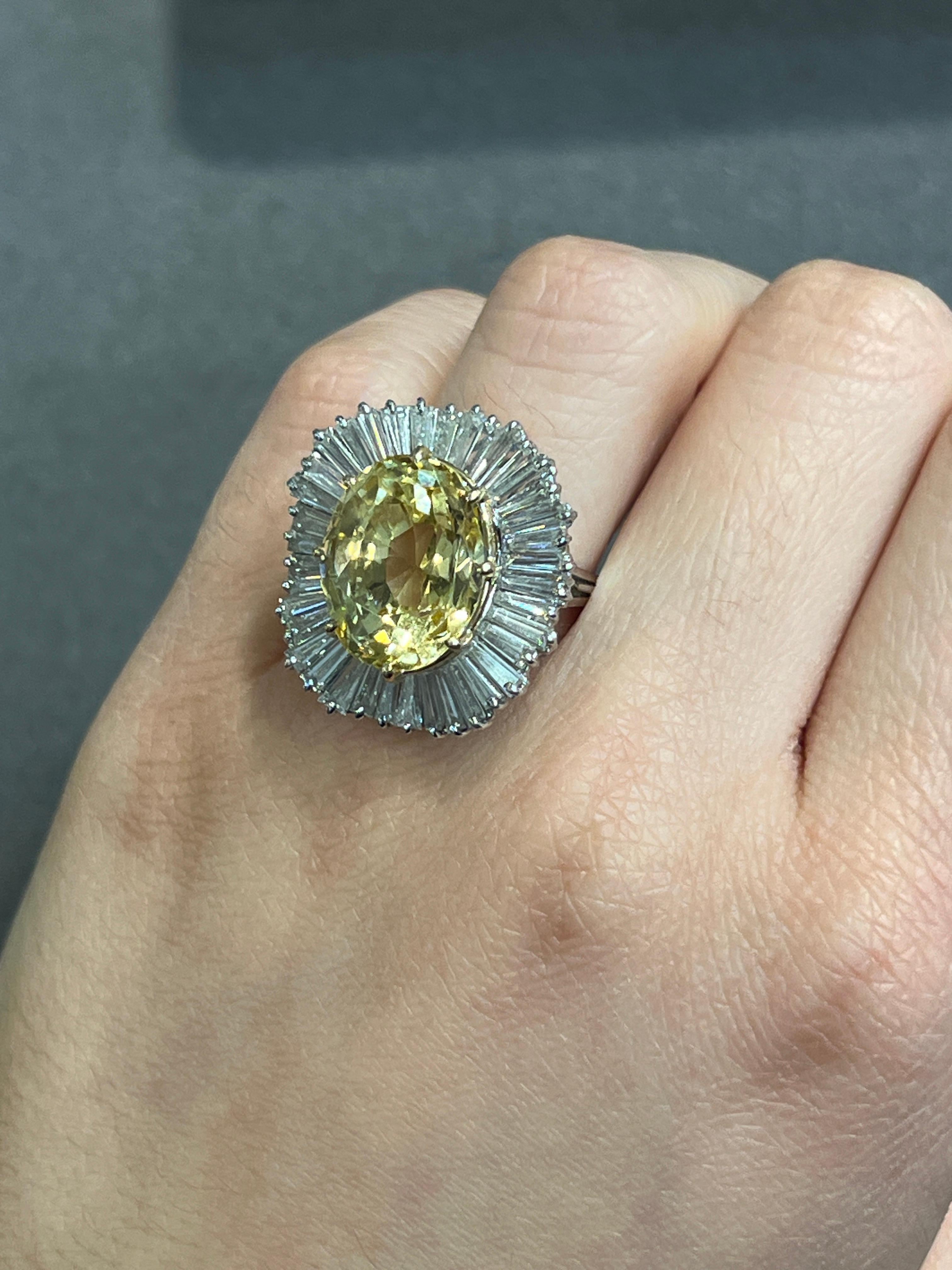 Mixed Cut Certified Natural 14.69 Carat Yellow Sapphire Ballerina Ring For Sale