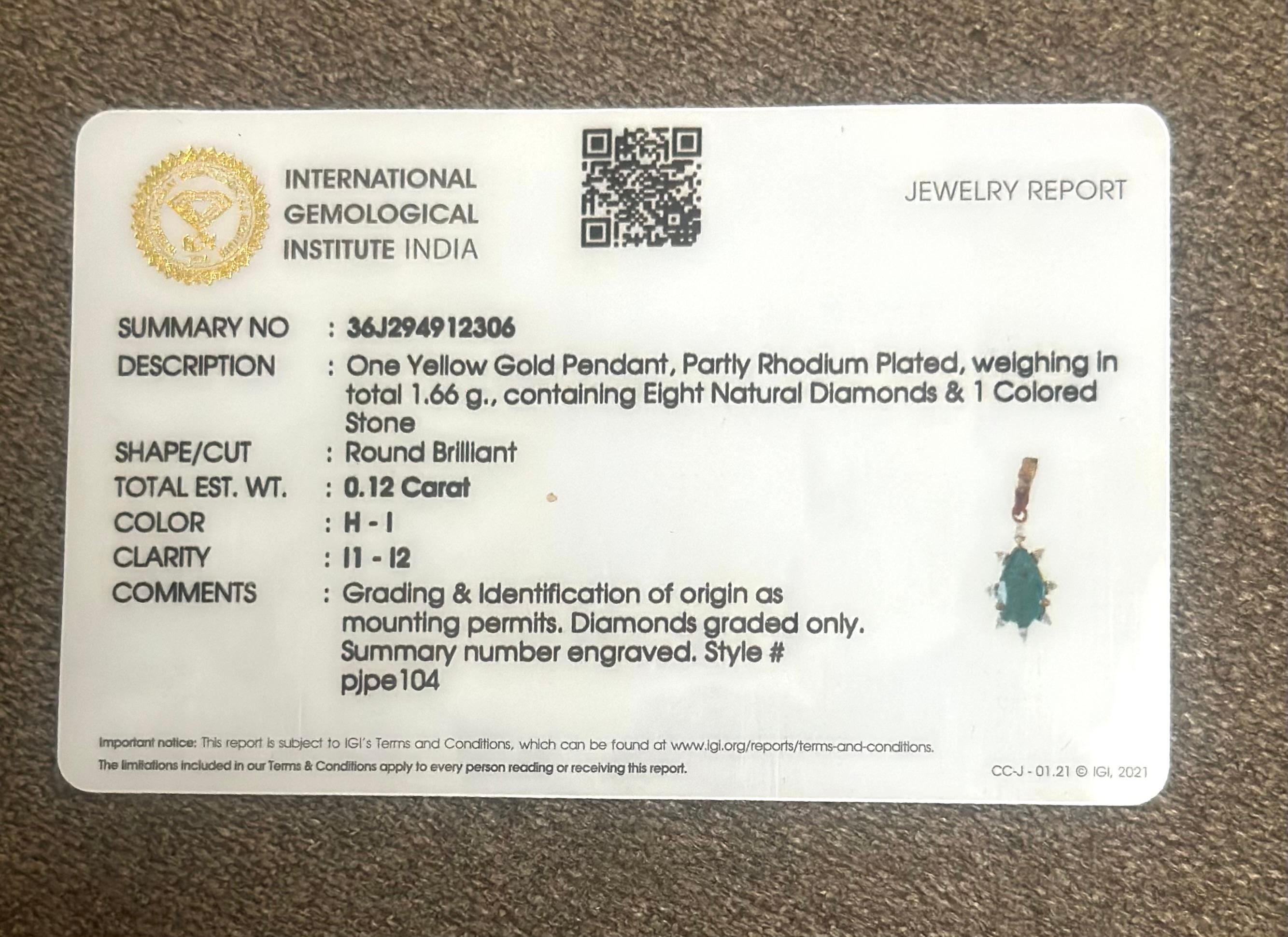 IGI Certified Natural Diamond 1.50Ctw Emerald Pendant Hallmark 18K Gold Pendant For Sale 2