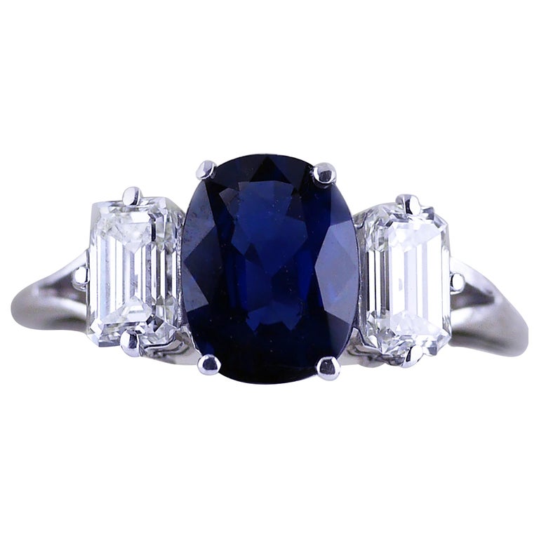 Certified Natural 1.51 Carat Cushion Cut Sapphire and Diamond Ring, circa 1960 For Sale