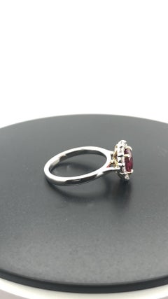 Certified Natural 1.58 Carat Round Ruby and Diamond Halo Engagement Ring