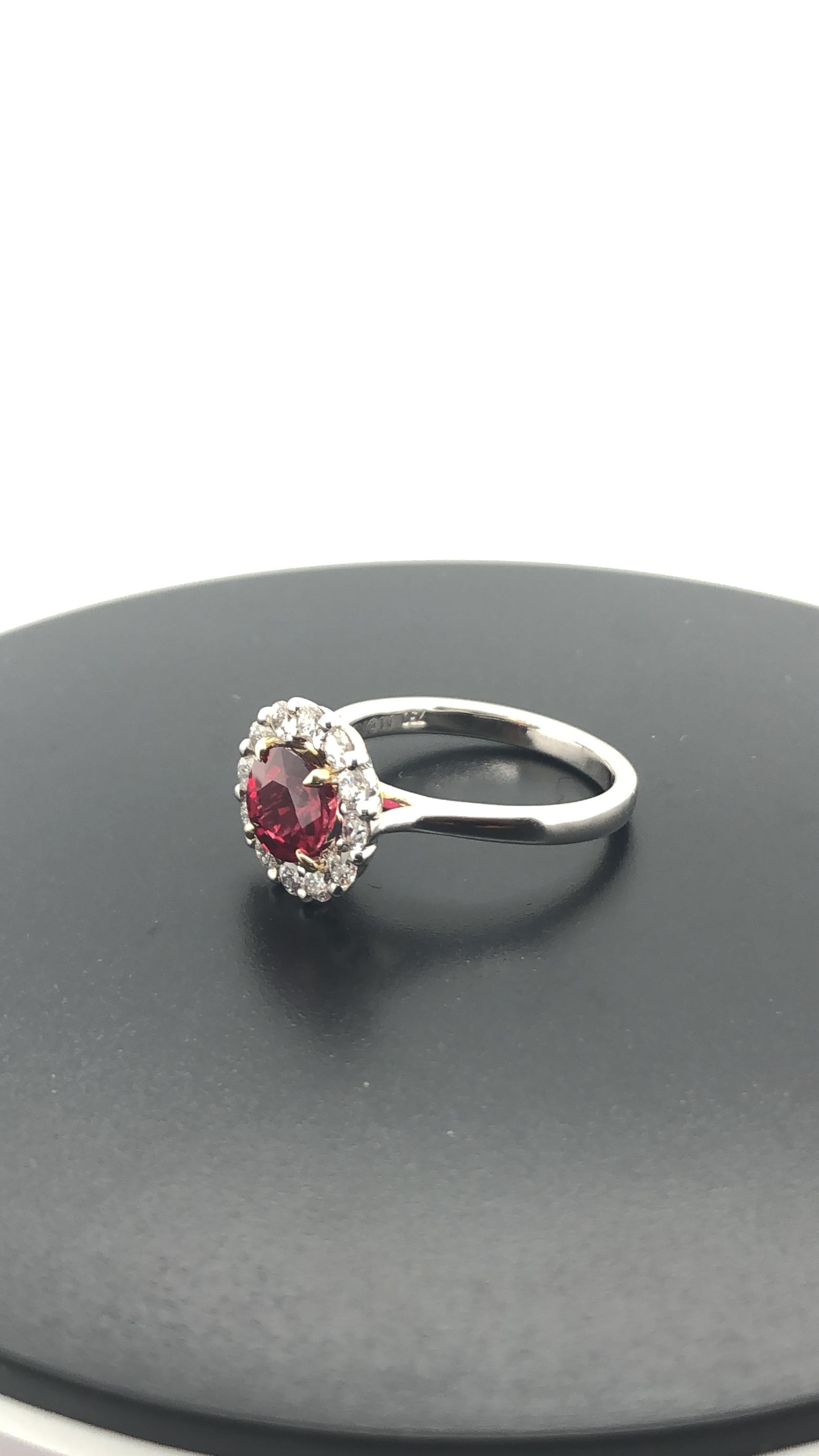 Certified Natural 1.58 Carat Round Ruby and Diamond Halo Engagement Ring In New Condition For Sale In Sydney, NSW