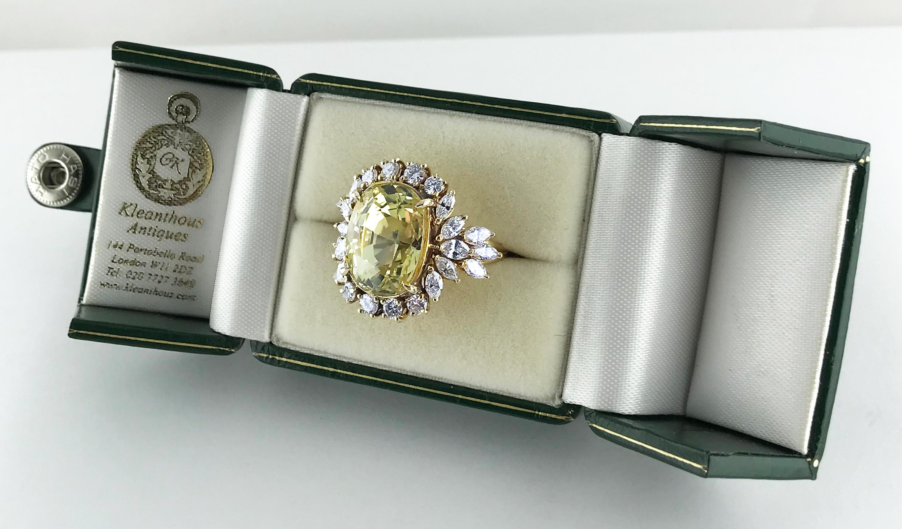 Certified Natural 16.39 Carat Cushion Cut Yellow Sapphire and Diamond Ring For Sale 3