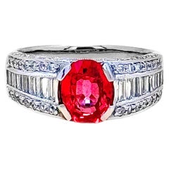 Certified Natural 1.88 cts Padparadscha Sapphire & Diamond Vintage Platinum Ring