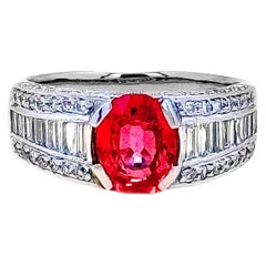 Platinring, zertifizierter natürlicher 1,88 Karat Padparadscha Saphir & Diamant Vintage