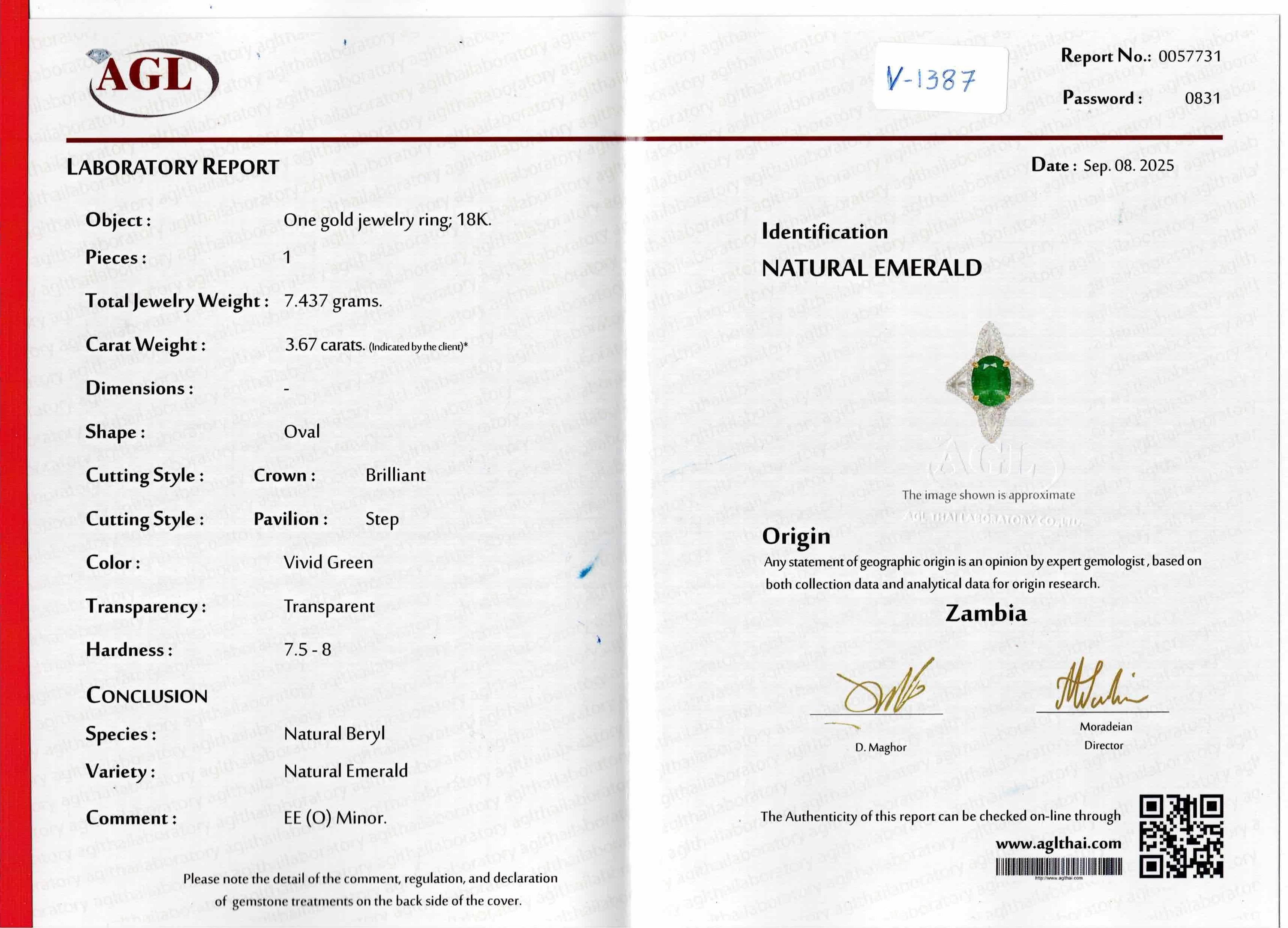 Anello con smeraldo e diamante dello Zambia in oro bianco 18 carati certificato e naturale in vendita 9