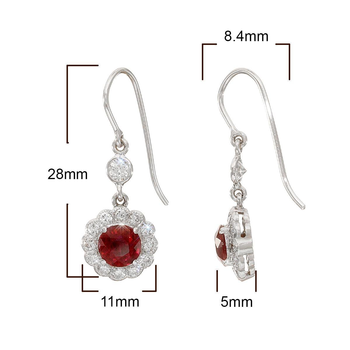 Certified Natural 1.94 Carats Ruby set in 18K White Gold Earrings with Diamonds  For Sale 1