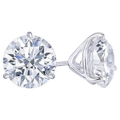 Certified Natural 2 Carat D Color Round Brilliant Cut Diamond Platinum Studs