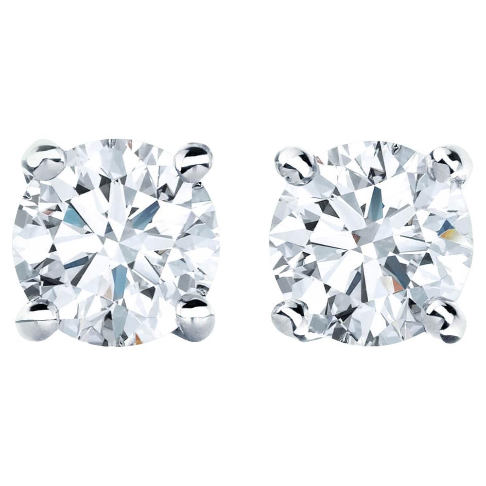 Certified Natural 2 Carat D Color Round Brilliant Cut Diamond Platinum Studs For Sale