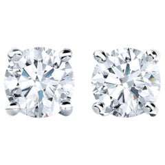 Clous en platine avec diamants certifiés naturels de 2 carats de couleur D et de taille brillant rond