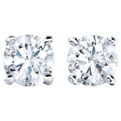 Certified Natural 2 Carat D Color Round Brilliant Cut Diamond Platinum Studs