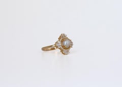 Certified Natural 2 Ct. Bahraini Pearl and Diamond Baguettes Ring in Yellow Gold