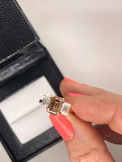 Certified Natural 2.07 Carat Cognac Argyle Diamond Emerald Cut Engagement Ring