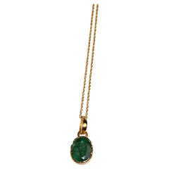 Certified Natural 2.10ctw Emerald 14K Solid Yellow Gold Pendant Necklace