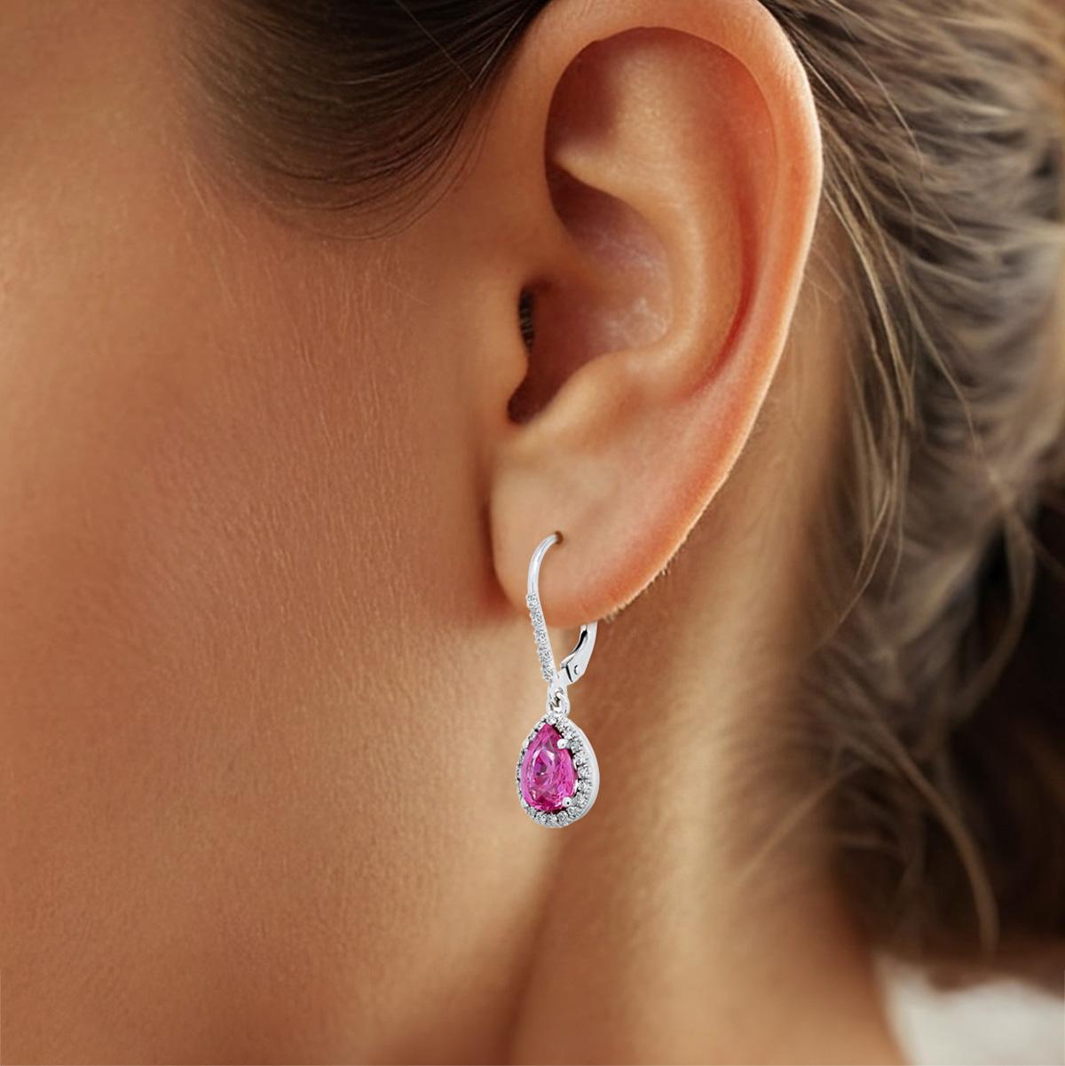 Women's Certified Natural 2.53 Сts Pink Sapphire Earrings set in 14 KWG with Diamonds