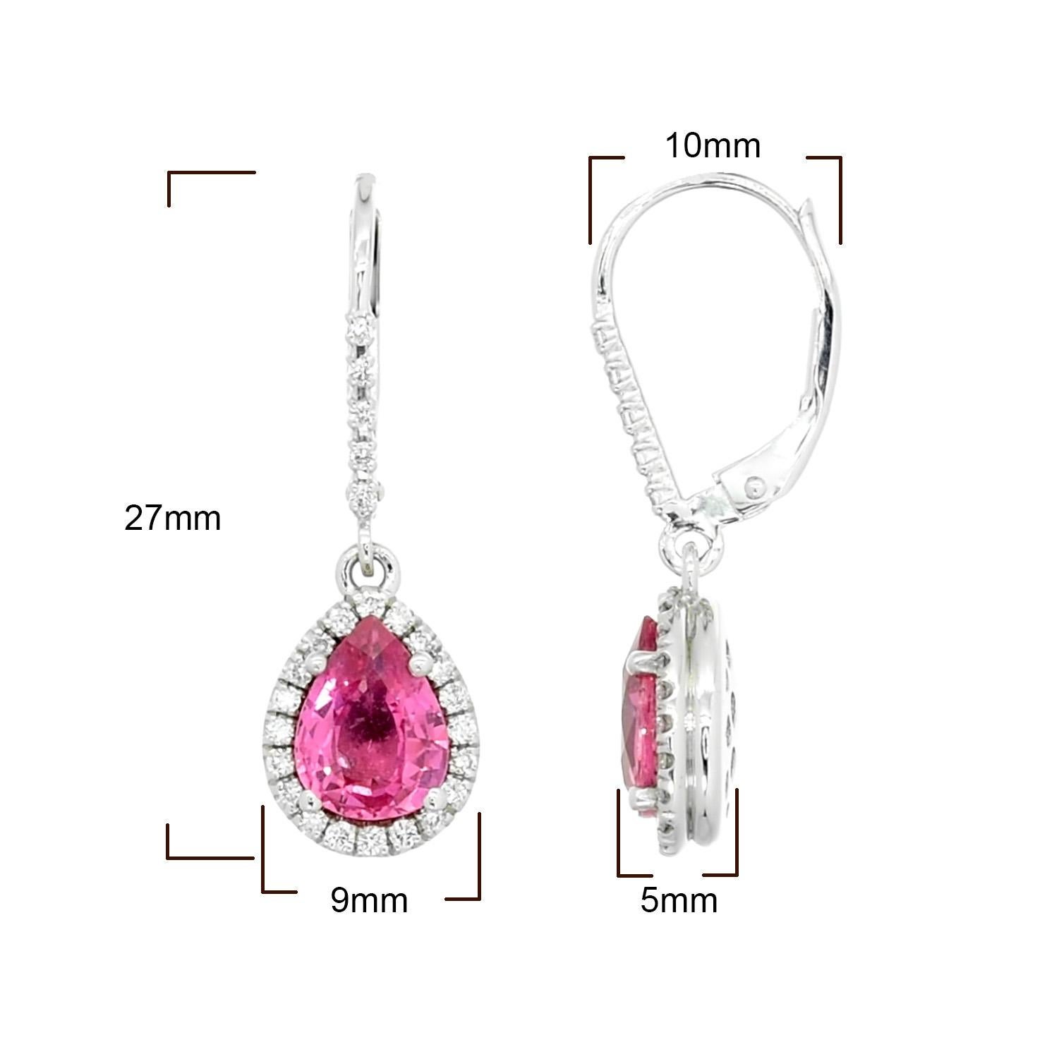 Certified Natural 2.53 Сts Pink Sapphire Earrings set in 14 KWG with Diamonds 1