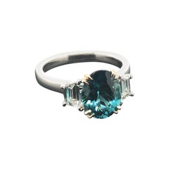Certified Natural 2.54 Carat Oval Blue Tourmaline and Diamond Ring in Gold
