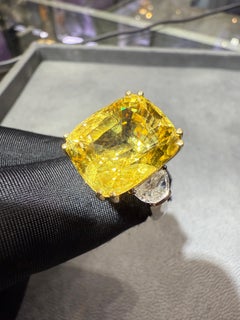 Certified Natural 26 carat Yellow Sapphire and Diamond Ring
