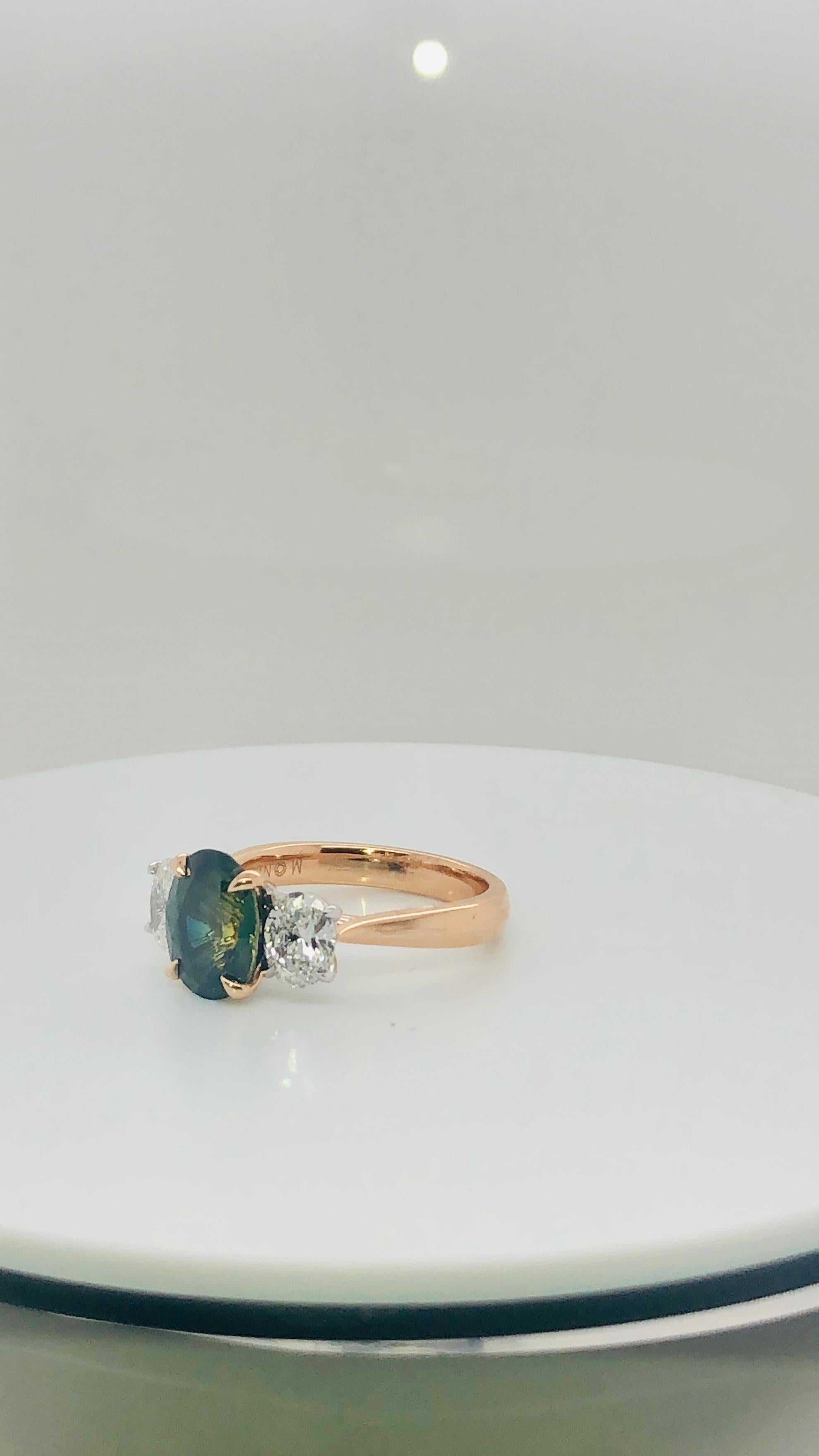 Contemporary Certified Natural 2.86 Carat Australian Green Blue Sapphire Engagement Ring