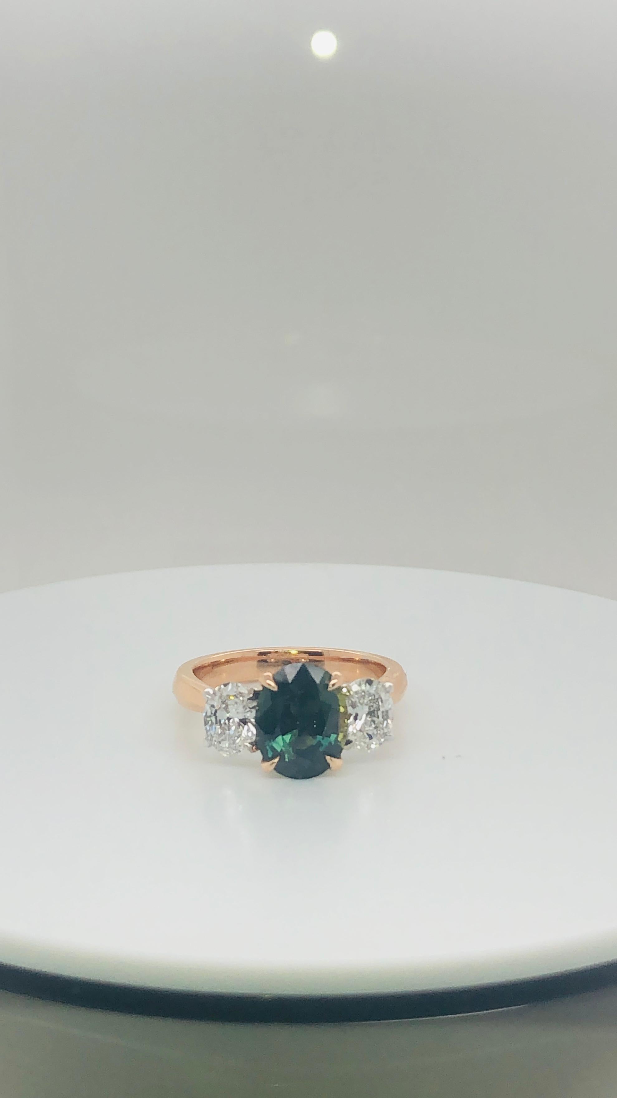 Oval Cut Certified Natural 2.86 Carat Australian Green Blue Sapphire Engagement Ring