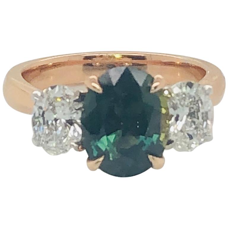 Certified Natural 2.86 Carat Australian Green Blue Sapphire Engagement Ring
