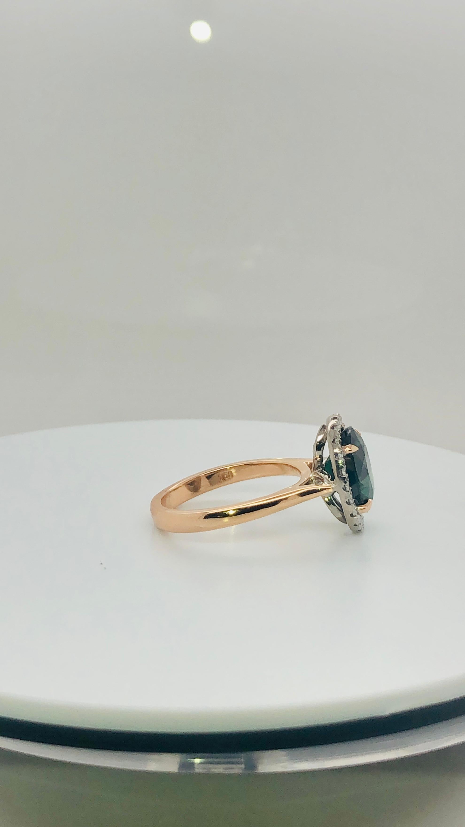 Oval Cut Certified Natural 3.73 Carat Australian Green Sapphire Diamond Engagement Ring