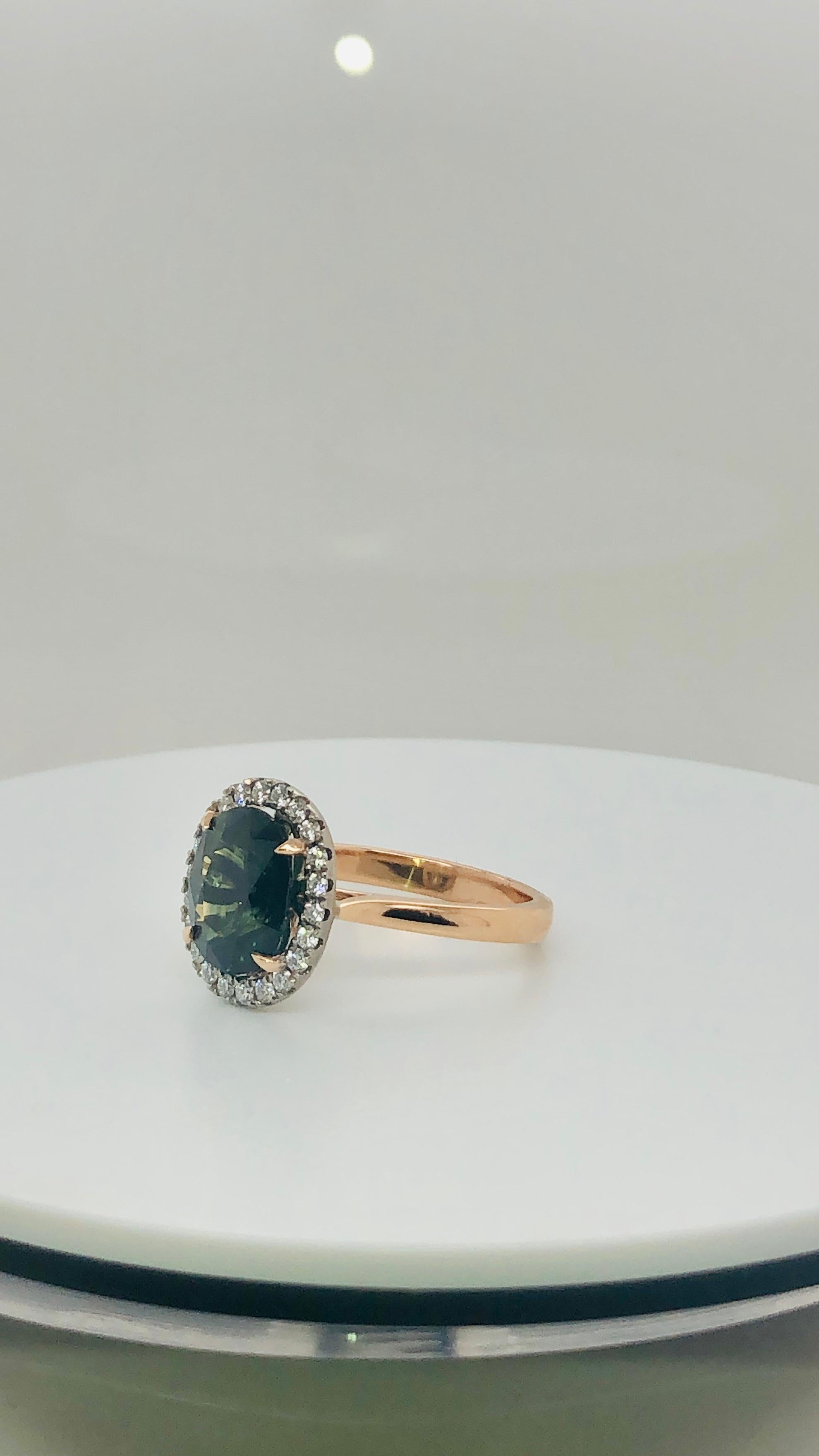 Certified Natural 3.73 Carat Australian Green Sapphire Diamond Engagement Ring 1