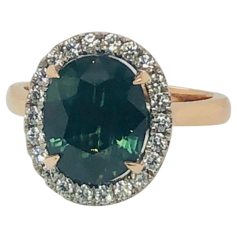 Certified Natural 3.73 Carat Australian Green Sapphire Diamond Engagement Ring