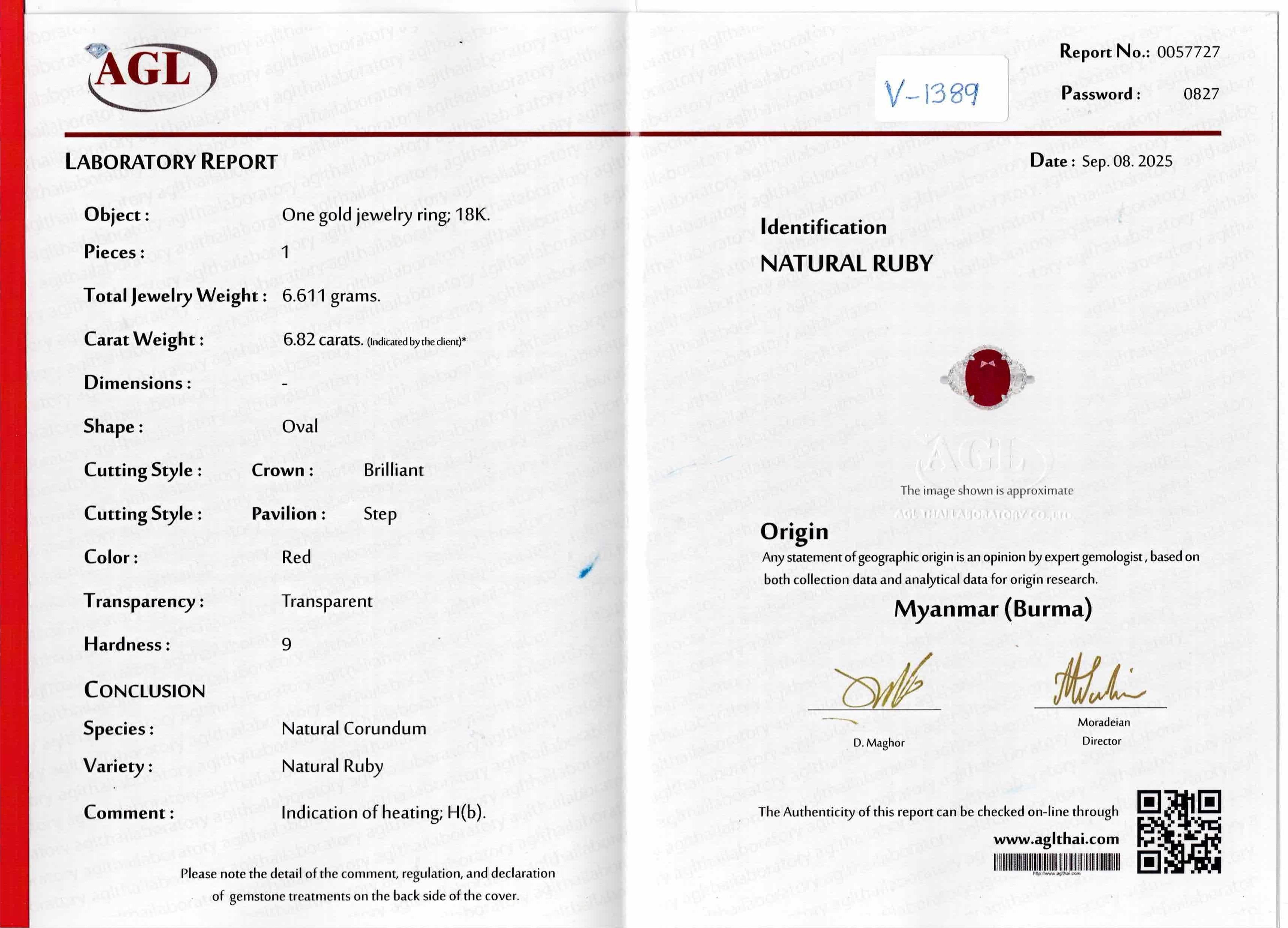 Anello di fidanzamento a tre pietre con diamante di rubino birmano da 6,82 carati certificato Nature in vendita 8