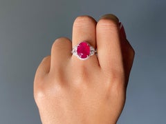 Certified Natural 6.82 Carat Burmese Ruby Diamond Three Stone Engagement Ring