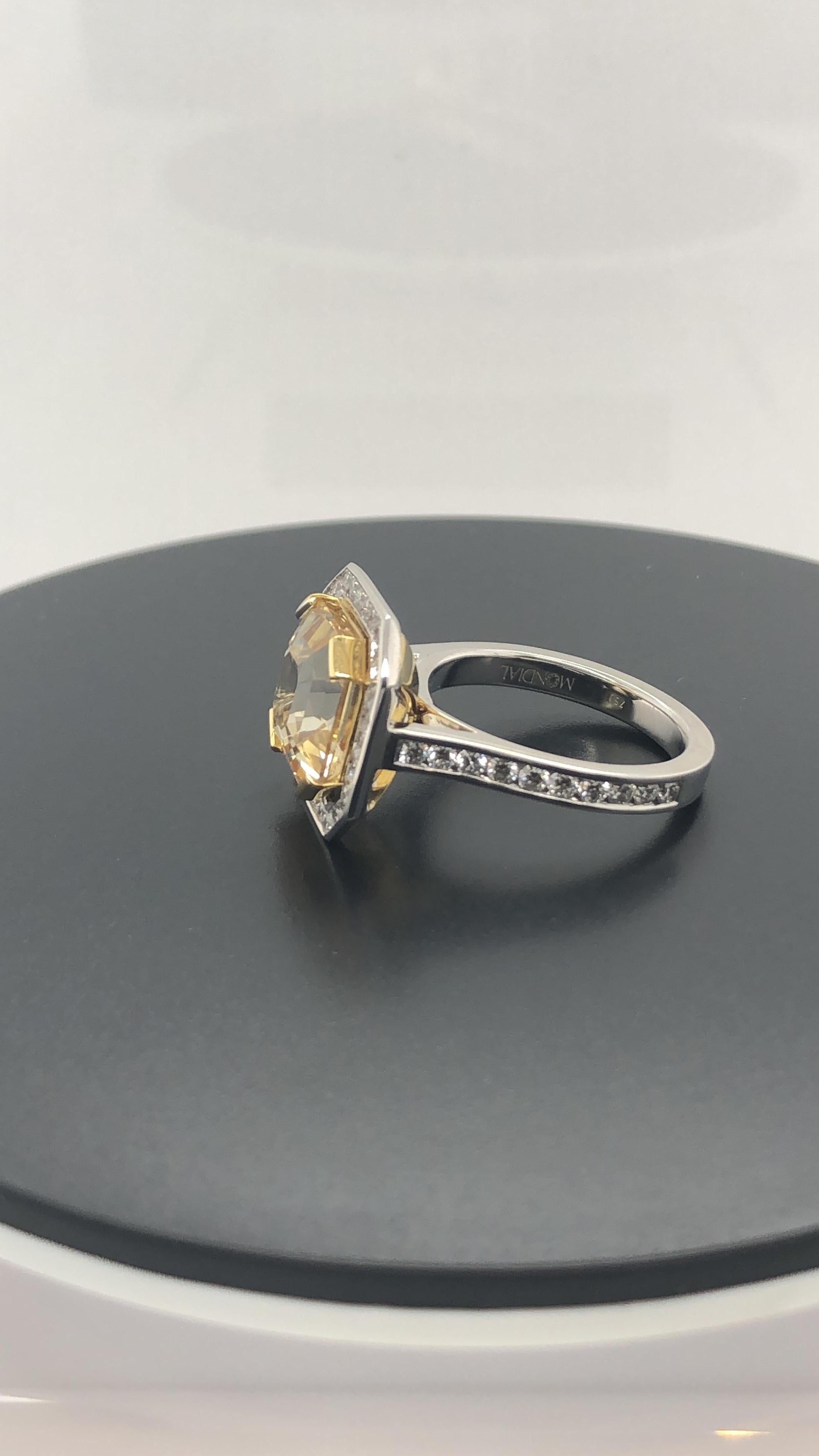 Women's Certified Natural 7.36 Carat, Asscher Cut Yellow Sapphire and Diamond Dress Ring