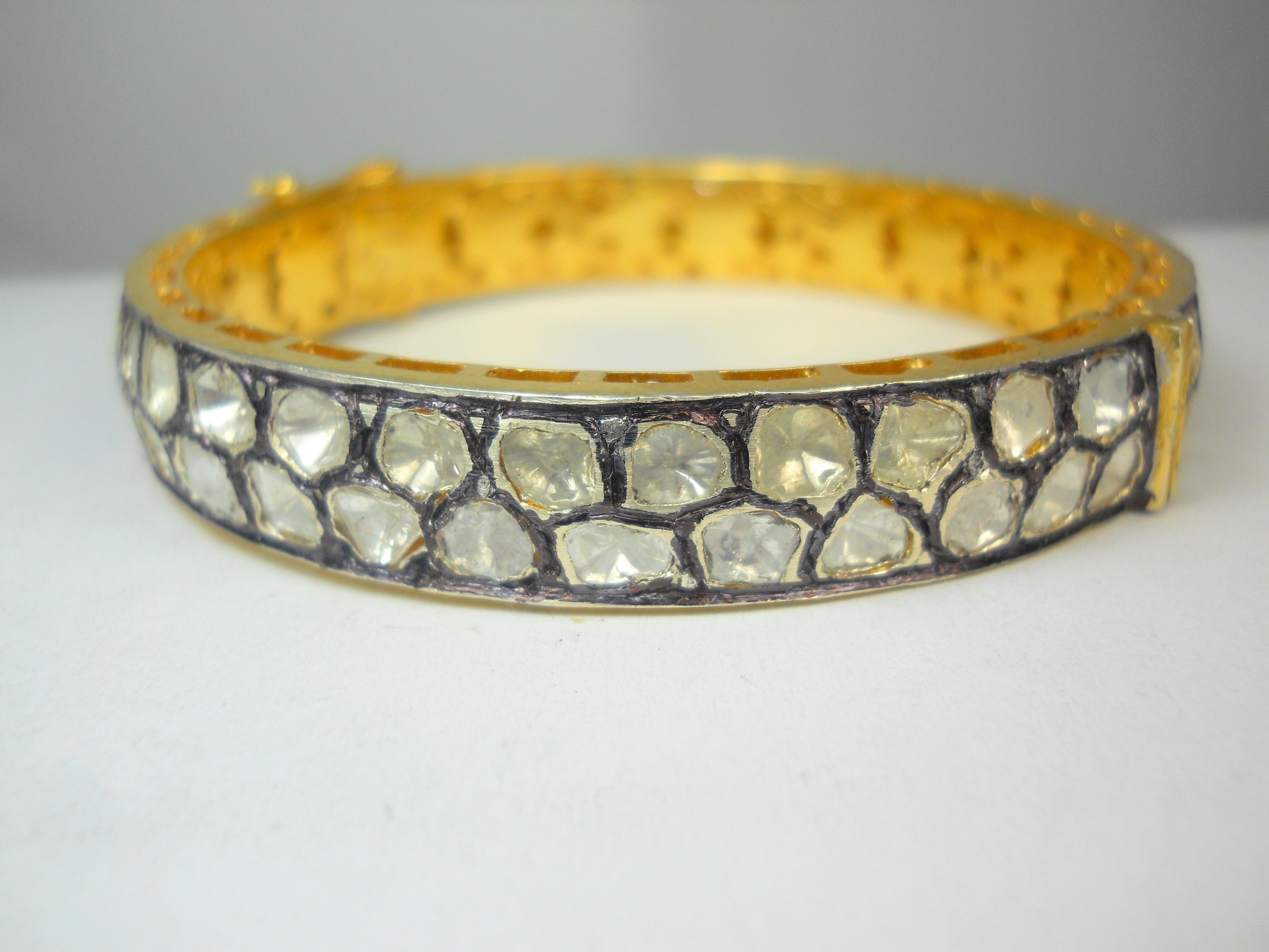 Uncut Certified natural 8.60 carat uncut Diamond sterling silver Gold plated bracelet For Sale