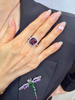 Certified 9.18ct No Heat Vivid Purple Spinel & Diamond Ring in 18k White Gold