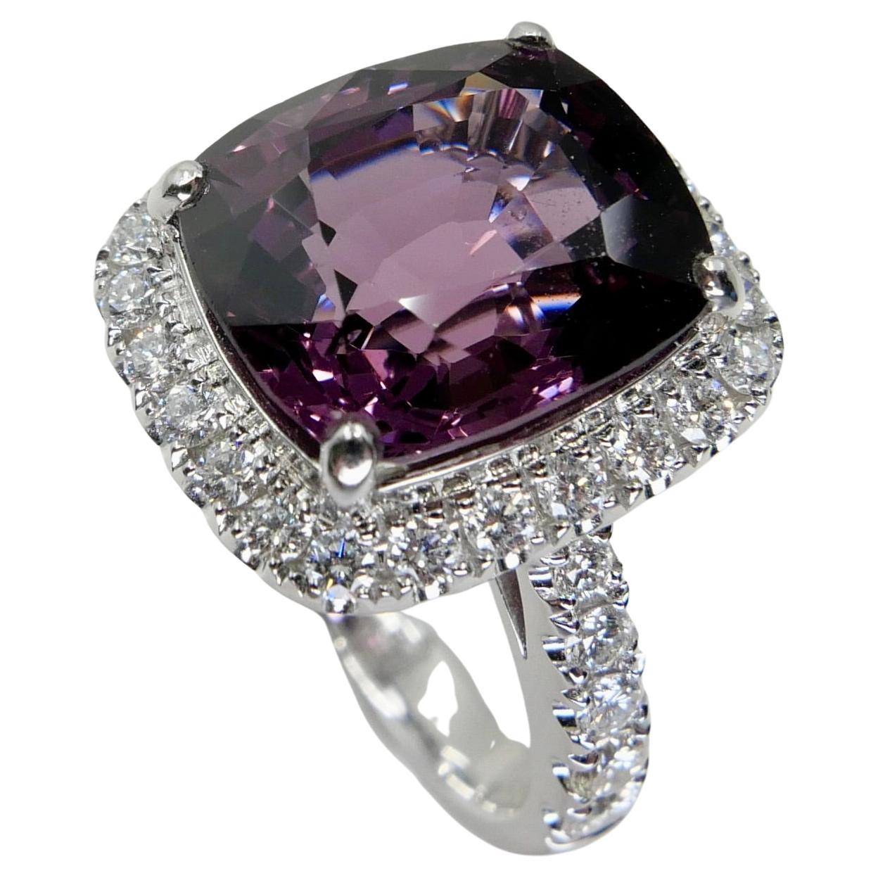 Certified Natural 9.18 Carat Vivid Purple No Heat Spinel & Diamond Cocktail Ring For Sale