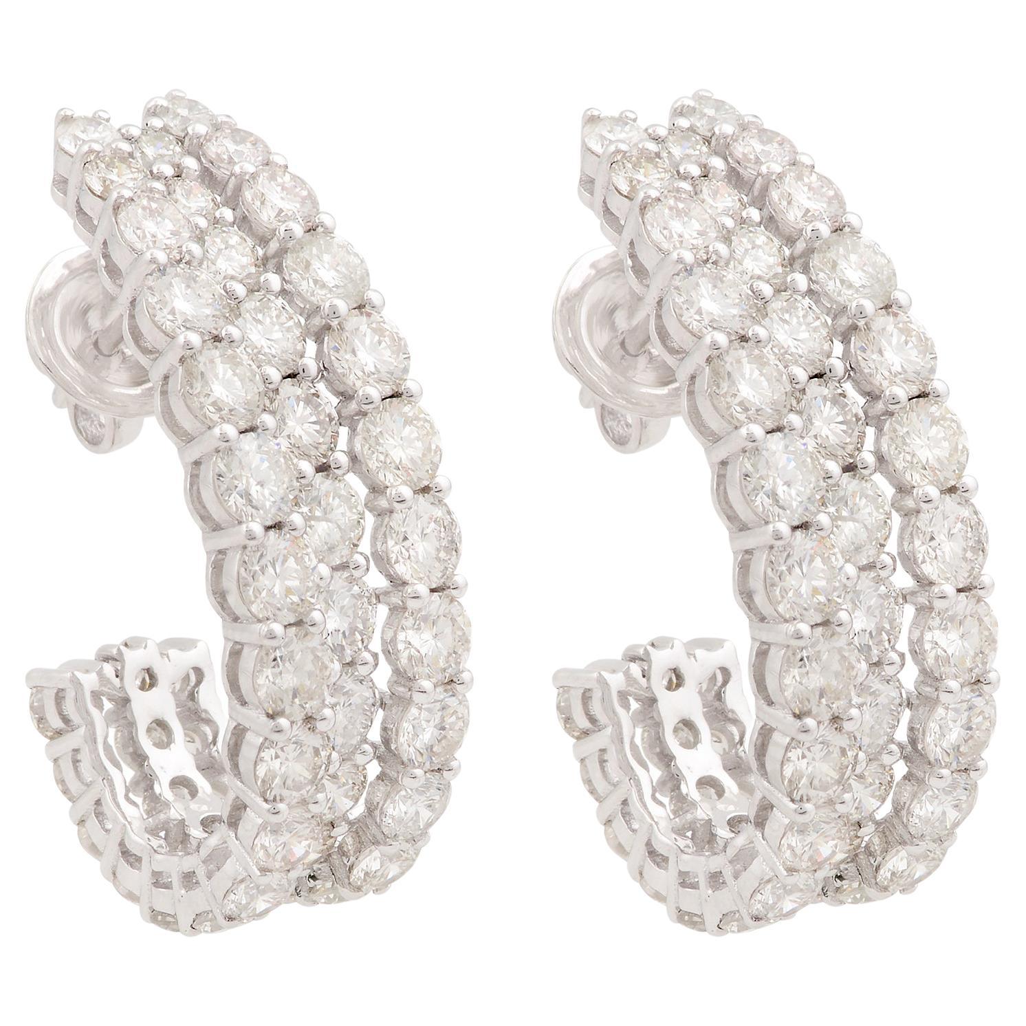 Certified Natural 9.6 Carat Diamond Wide C Hoop Earrings 14 Karat White Gold