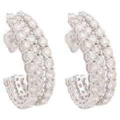 18K White Gold Certified Natural 9.6 Ct Double Diamond C Hoop Earrings