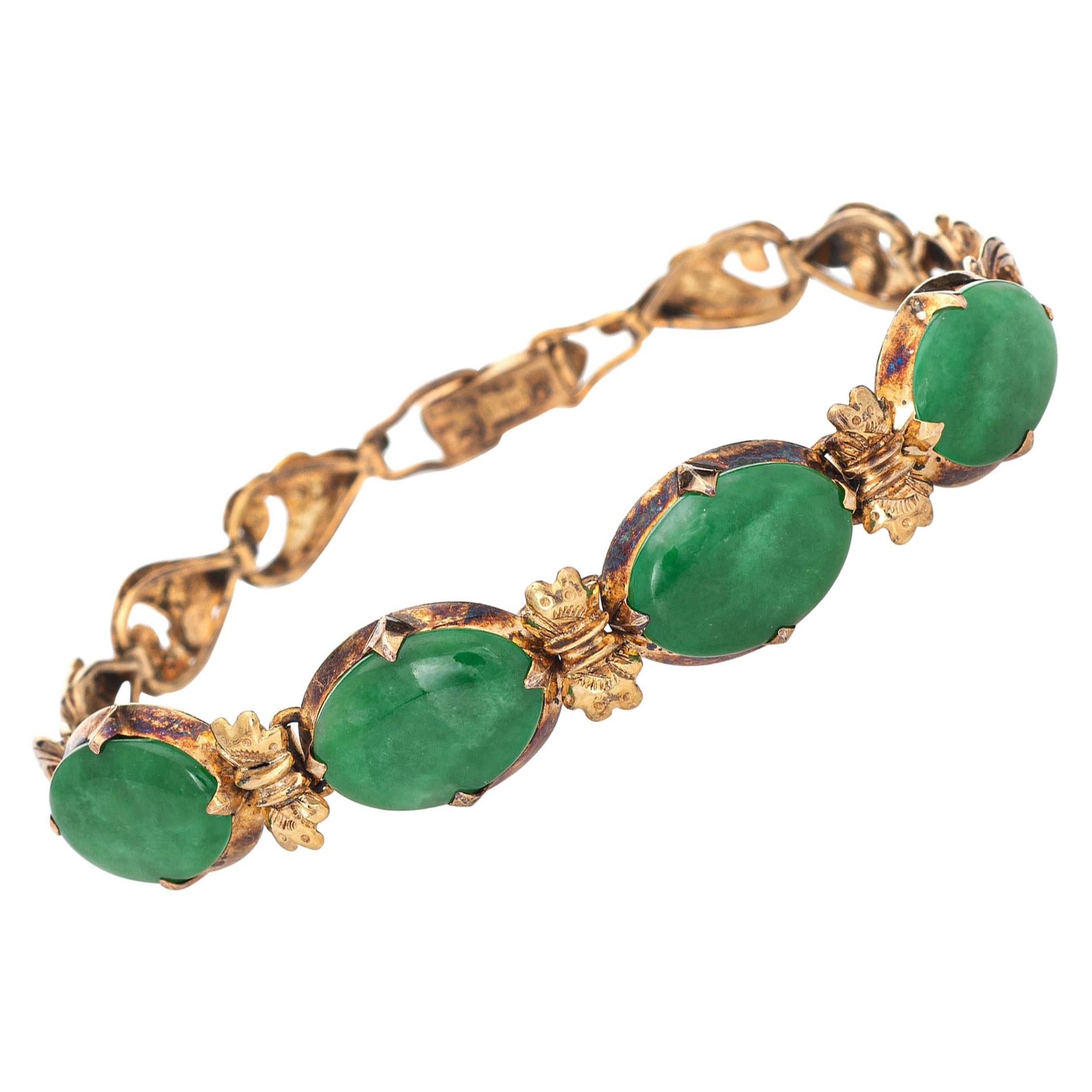 Certified Natural A Grade Jadeite Jade Bracelet Vintage 14k Gold Certificate