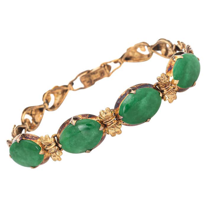 Certified Natural A Grade Jadeite Jade Bracelet Vintage 14k Gold ...
