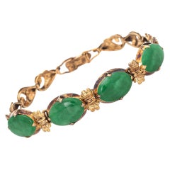 Certified Natural A Grade Jadeite Jade Bracelet Vintage 14k Gold Certificate