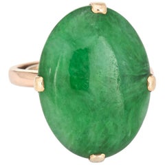 Certified Natural A Grade Jadeite Jade Ring Vintage 14 Karat Gold Cocktail 6