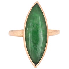 Certified Natural A Grade Jadeite Jade Ring Vintage 14 Karat Yellow Gold Navette