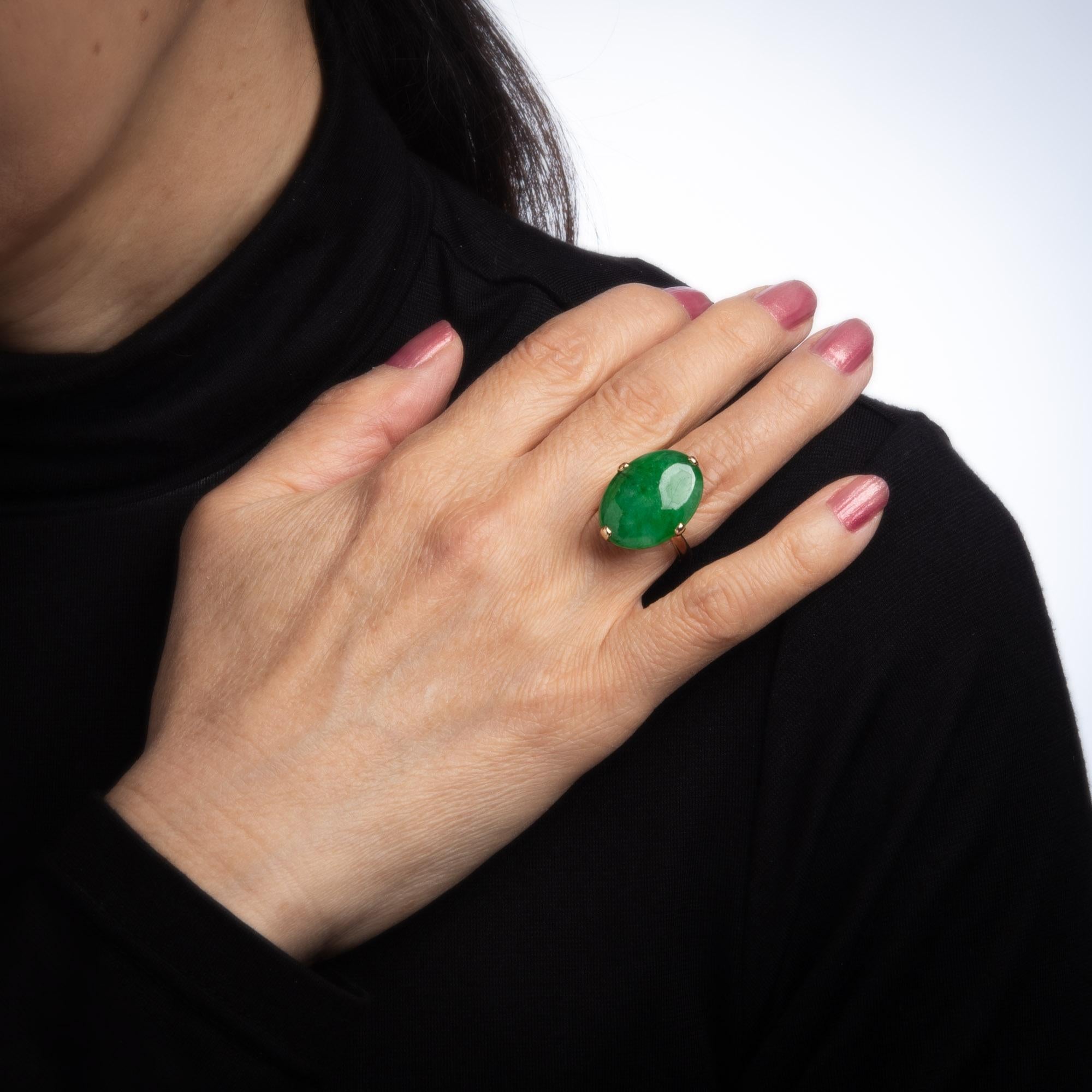 Modern Certified Natural A Grade Jadeite Jade Ring Vintage 14 Karat Gold Cocktail 6