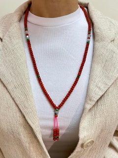 Certified Natural Apple Green & Icy Red Jadeite Jade Bead Necklace, Masterpiece