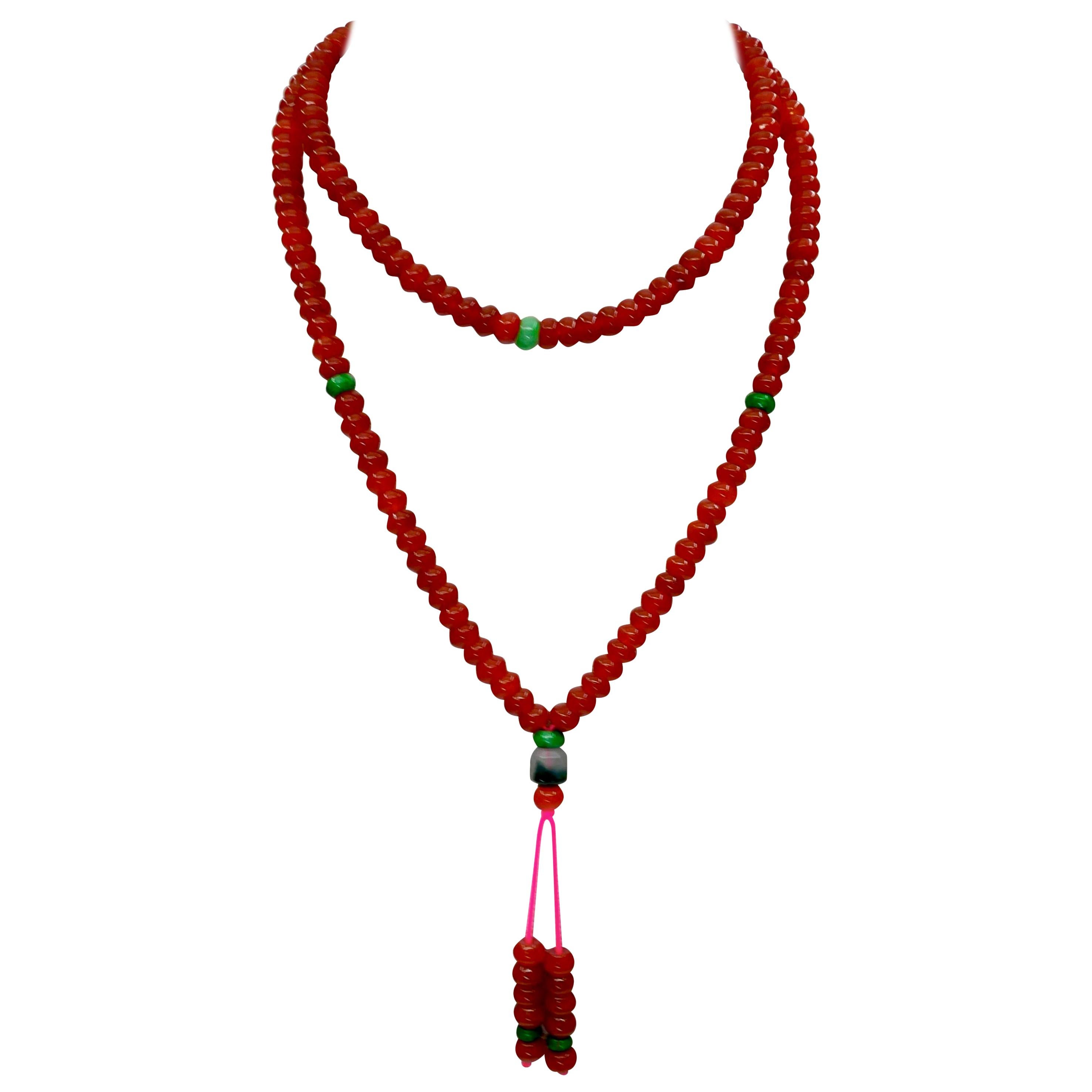 Certified Natural Apple Green & Icy Red Jadeite Jade Bead Necklace, Masterpiece