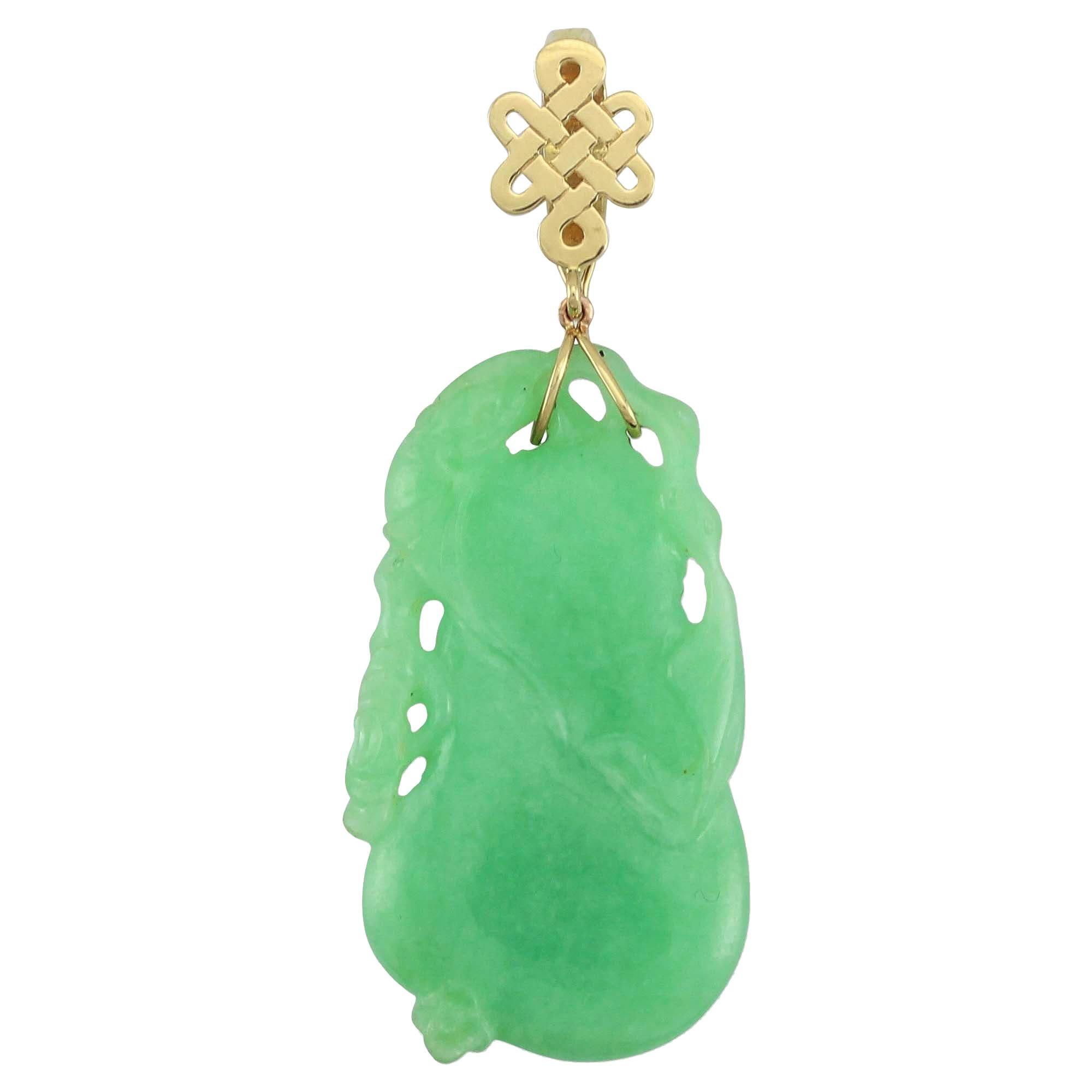 Certified Natural Apple Green Jade Carved Pendant For Sale