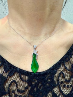 Certified Natural Apple Green Jade & Diamond Pendant. Lucky Jade! Substantial.