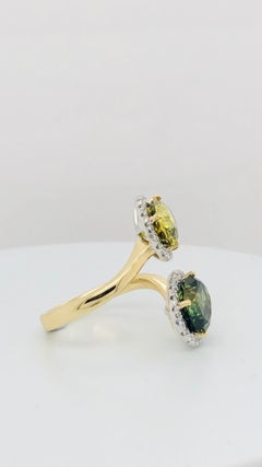 Certified Natural Australian Oval Sapphire and Diamond Toi Et Moi Cocktail Ring