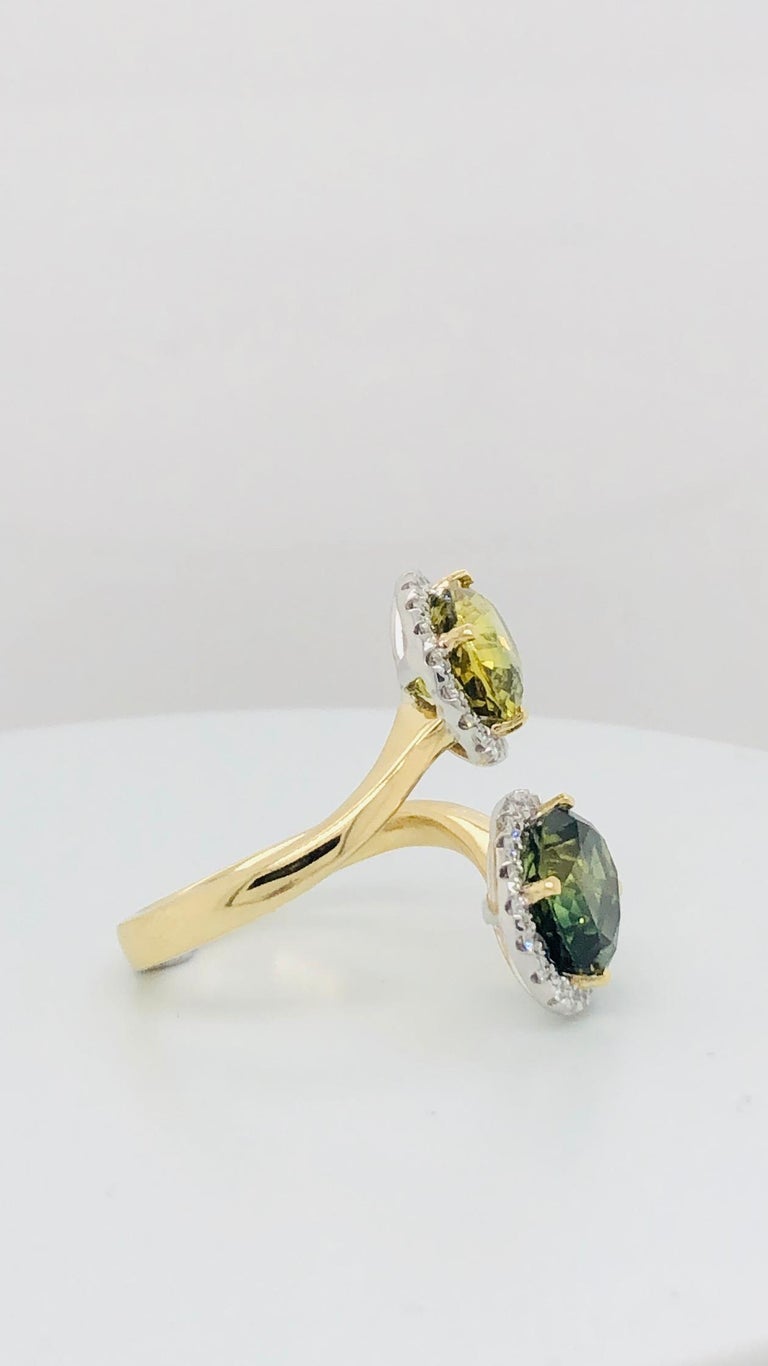 Certified Natural Australian Oval Sapphire and Diamond Toi Et Moi Cocktail Ring For Sale at