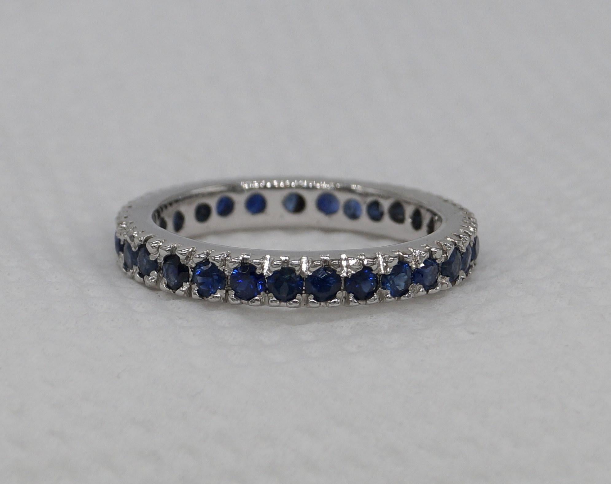 Art déco Certified Natural Blue Sapphire Band Sterling silver white Gold Ring Vermeil en vente