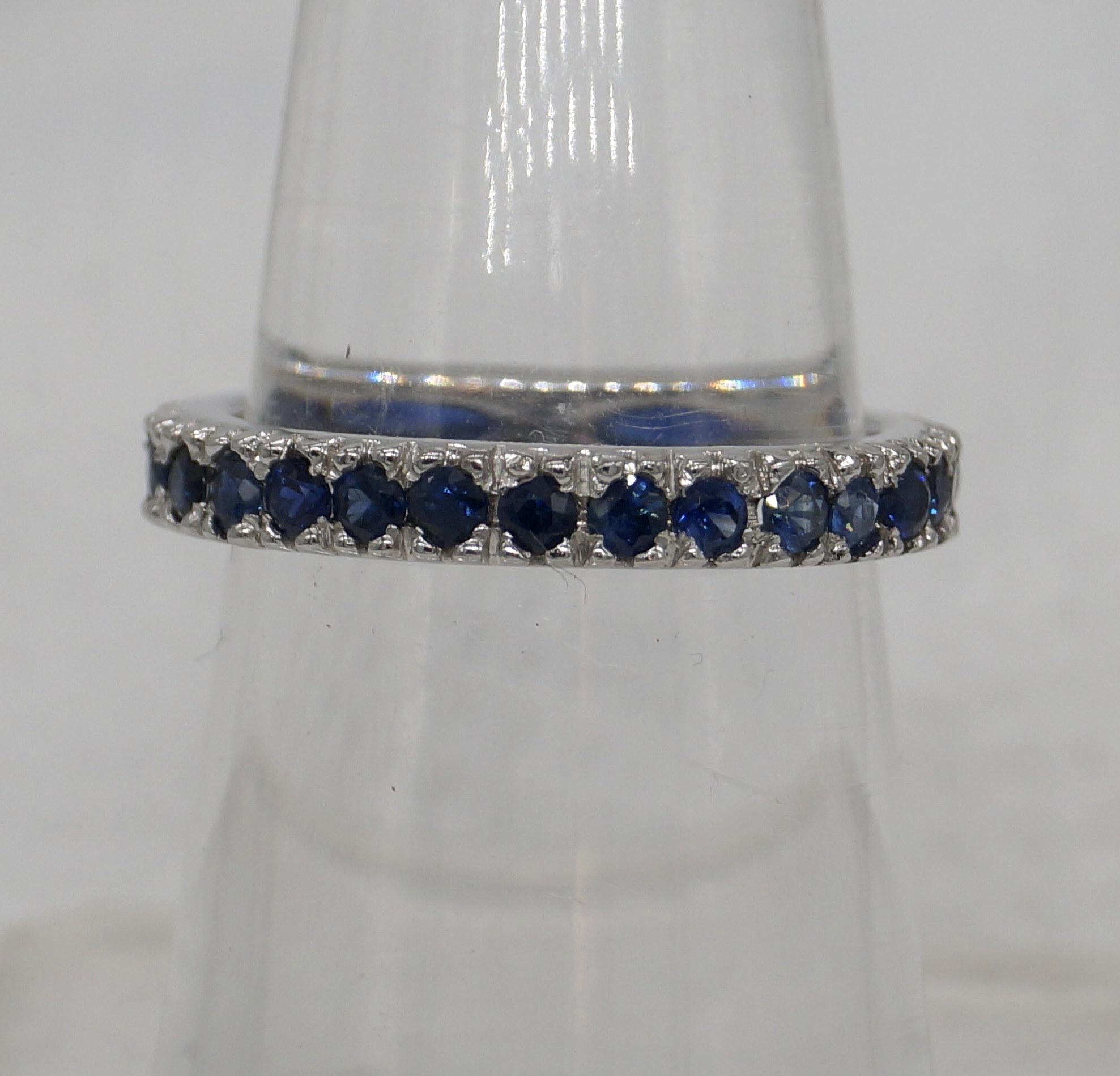 Certified Natural Blue Sapphire Band Sterling silver white Gold Ring Vermeil Neuf - En vente à Delhi, DL